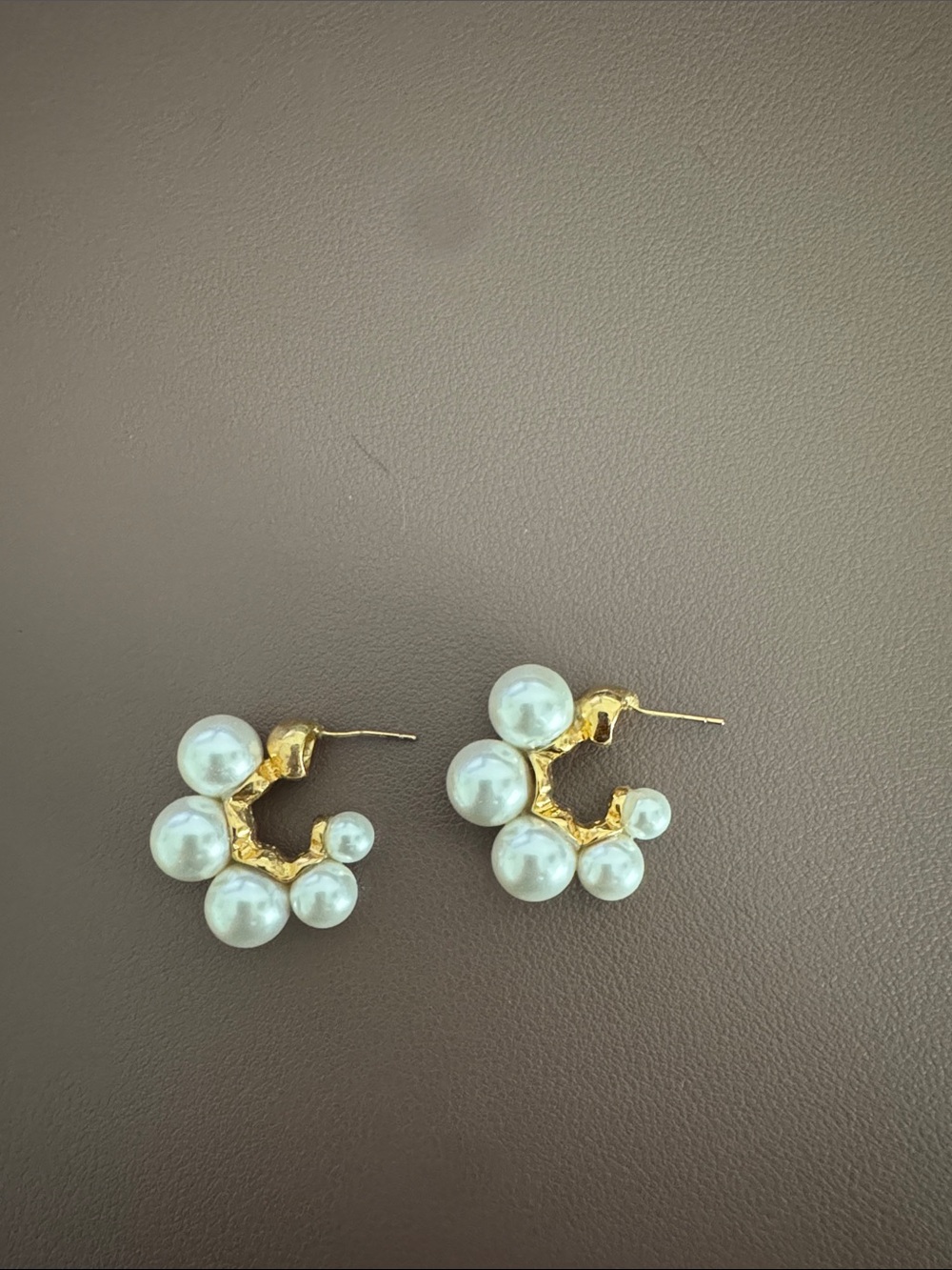 Anthropologie Gold Pearl Cluster Hoops - White & Gold